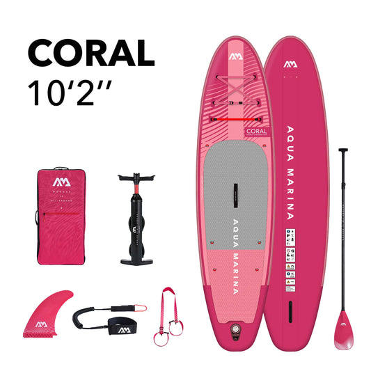 Aqua Marina - CORAL 10'2" (Raspberry) Advanced All-Around Inflatable Stand Up Paddle Board (iSup)